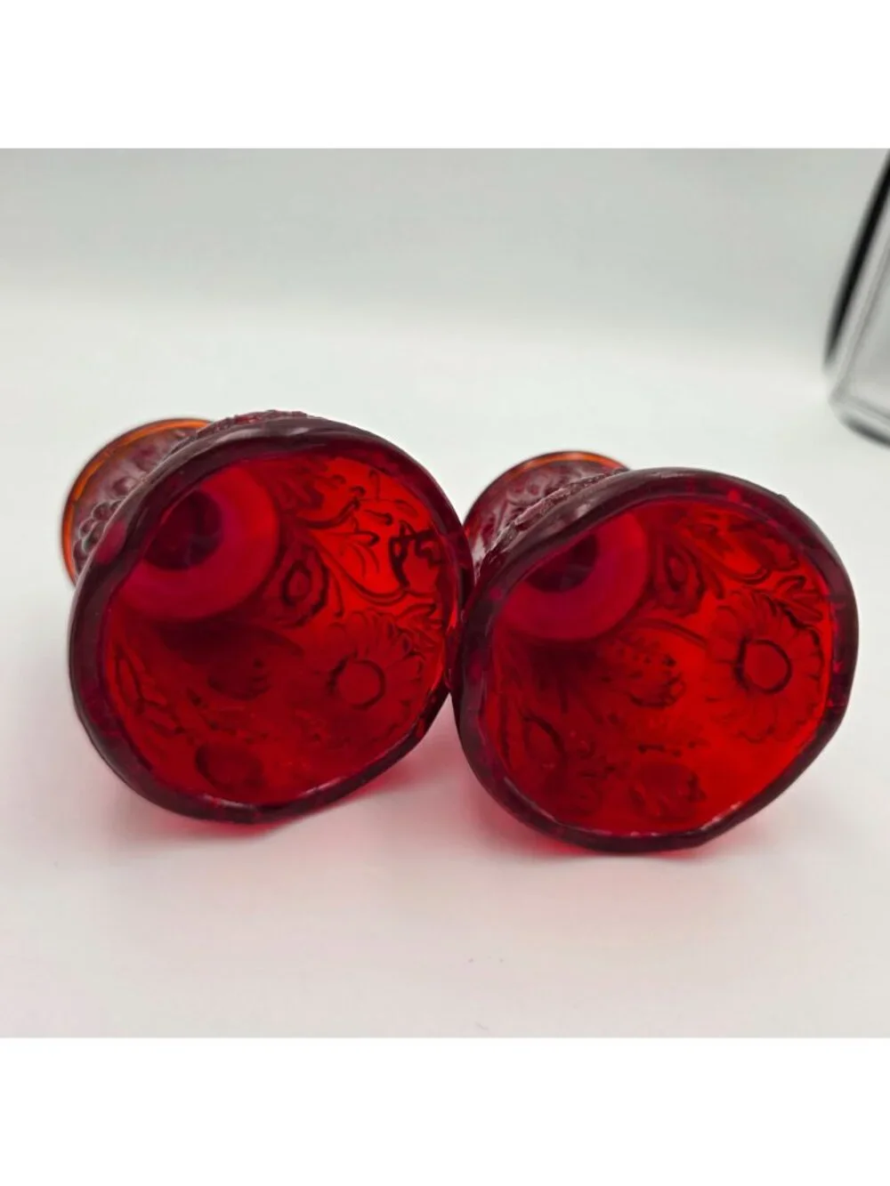 Homco Red Glass Votive Peg Candle Holders Set if 2 Vintage 3.75